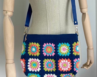 Crochet Bag, Granny Square Bag, Colorful Knittingbag, Crossbody Bag, Handmade Bag,Colorful Crochet Afghan Bag, Crochet Tote Bag