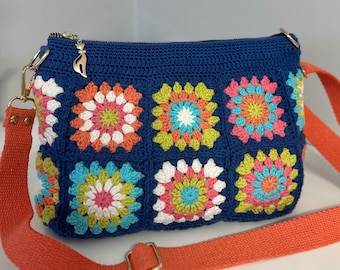 Crochet Bag, Granny Square Bag, Colorful Knittingbag, Crossbody Bag, Handmade Bag,Colorful Crochet Afghan Bag, Crochet Tote Bag