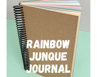 Rainbow Junque Art Journal, 5.5" x 8.5", Chipboard Cover, Junk Journaling Scrapbook