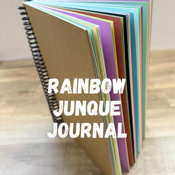 Diario de arte Rainbow Junque, 5.5" x 8.5", cubierta de cartón, álbum de recortes para diario basura