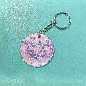 Pink Glitter Disco Ball Keychain: Acrylic Mirror Ball Key Ring