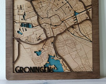 Personalized City Map ][ Woodcut City Map ][ Personalized gift ][ Groningen