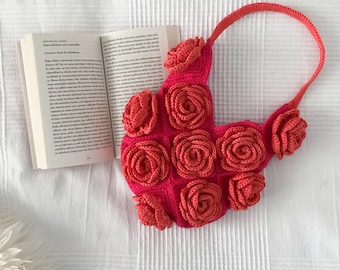 Pink & Orange Rose Handbag, SMALL