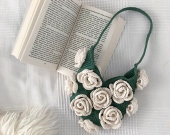 Green & White Rose Handbag, MINI