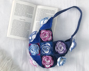 Blue & Purple Rainbow Rose Handbag, SMALL