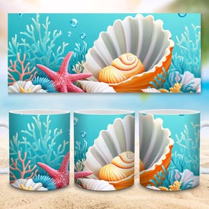 Seashell Ceramic Mug - Affordable 3D Summer Coffee Cup under 20,  Cup for Beach Lovers, Coastal Kitchen Decor, Ocean Theme Drinkware,