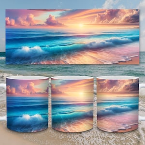 Sunset Ocean Waves Ceramic Mug, Affordable Price, Coffee Cup, Under 20 Dollars, Gift for Beach Lover, Coastal Home Decor