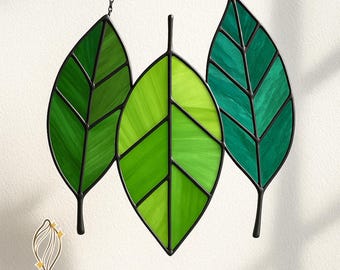 Grünes Blatt Glasmalerei-Muster: Suncatcher-Design (Digitaler Download)