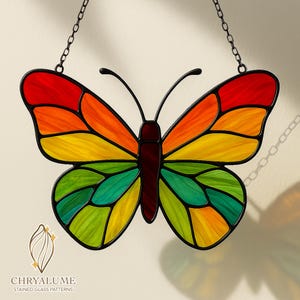 Butterfly Stained Glass Pattern, Colorful Butterfly Suncatcher, Stained Glass Pattern, Home Decor Glass, DIY Stained Glass PDF, Wall Art