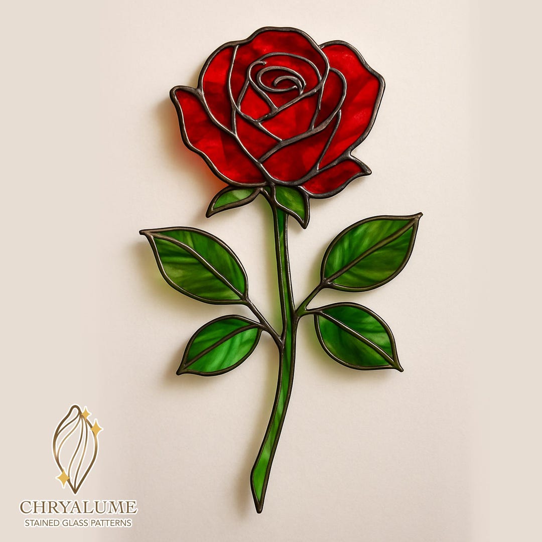 3 Roses Stained Glass Pattern Rose Stained Glass Pattern: DIY Suncatcher, Home Decor (PDF Download ...