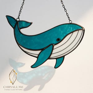 Blue Whale Stained Glass Pattern, Ocean Creatures Suncatcher, Whale Stained Glass Pattern, Home Decor Glass, DIY Stained Glass PDF, Wall Art