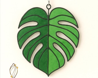 Monstera Glasmalerei Blatt: Pflanze Sonnenfänger DIY (PDF Download)