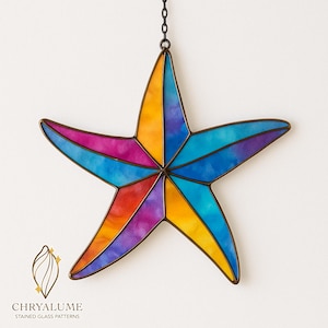 Motif de vitrail étoiles de mer, attrape-soleil créatures de l&#39;océan, motif de vitrail étoiles, décoration d&#39;intérieur en verre, PDF de vitrail DIY, art mural