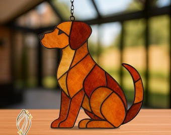子犬のステンドグラスサンキャッチャー、かわいい動物のオーナメント