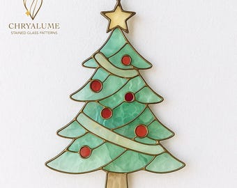 Winter Christmas Tree Stained Glass Pattern: Xmas Suncatcher DIY (PDF)