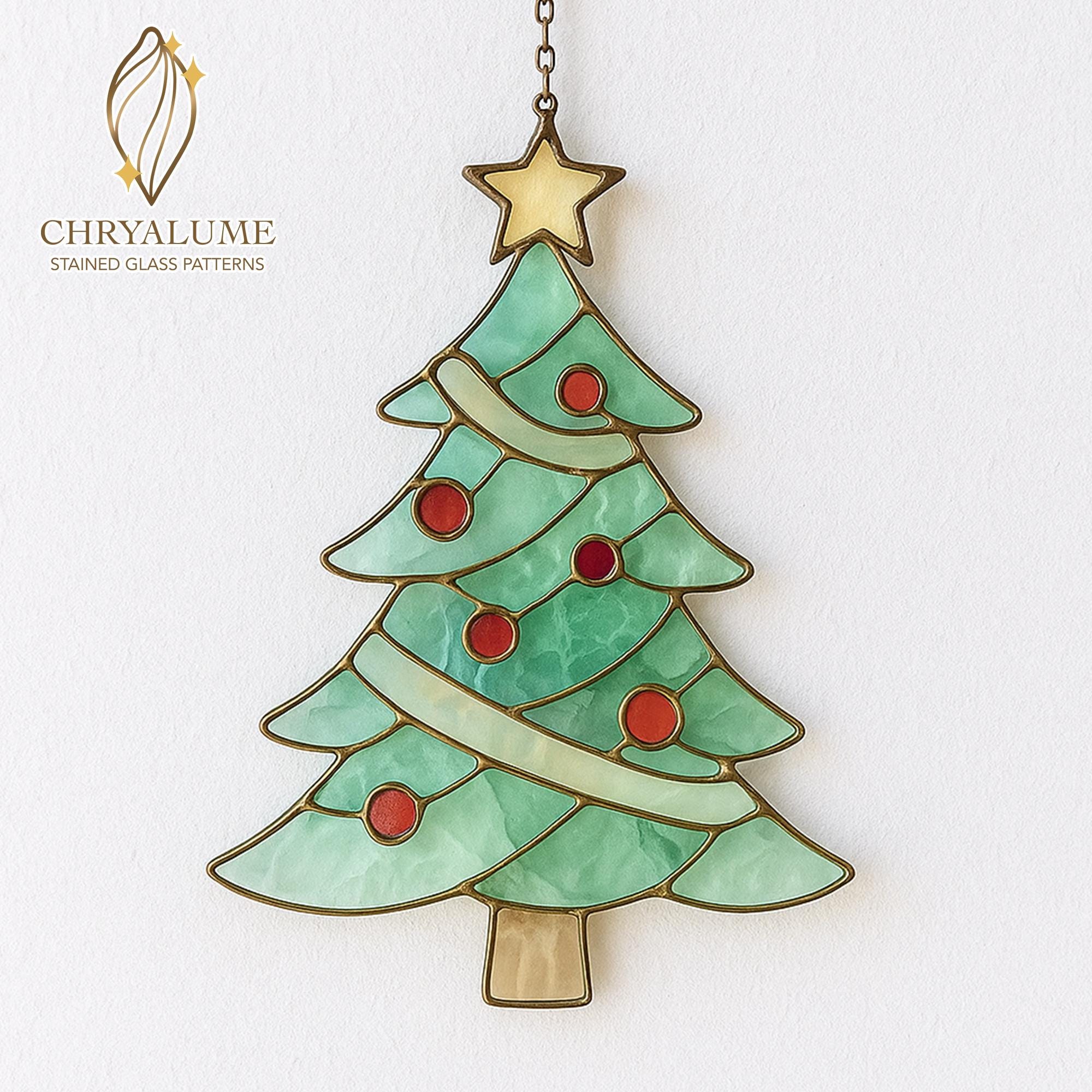 冬のクリスマスツリーのステンドグラスのパターン：クリスマスサン