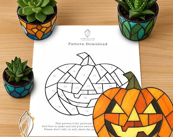Patrón de vitral de calabaza de Halloween: Atrapasol DIY (Descarga PDF)