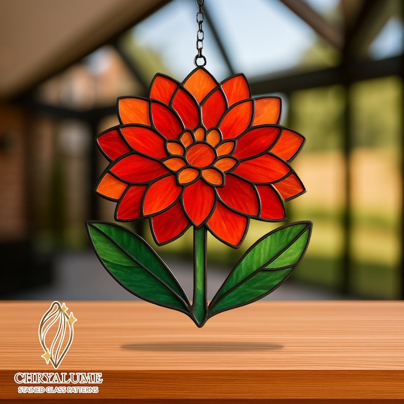 Dahlia Flower Stained Glass Pattern: DIY Suncatcher, Home Decor (PDF ...