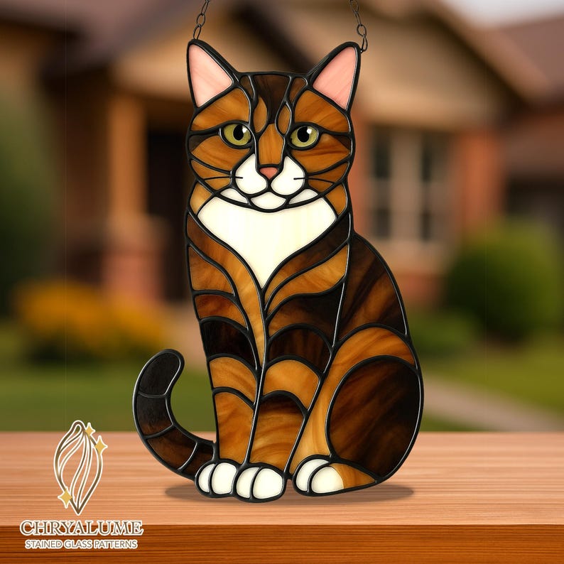 Cute Cat Stained Glass Pattern PDF, Digital Download Pattern Stained ...