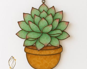 Echeveria Stained Glass Pattern: Succulent Suncatcher Design (PDF Instant Download)