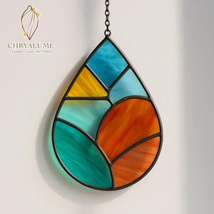 Tropfenform Abstrakte Glasmalerei Muster Download, Teardrop Glasmalerei, Abstrakter Suncatcher, Wohnkultur Glas, DIY Glasmalerei