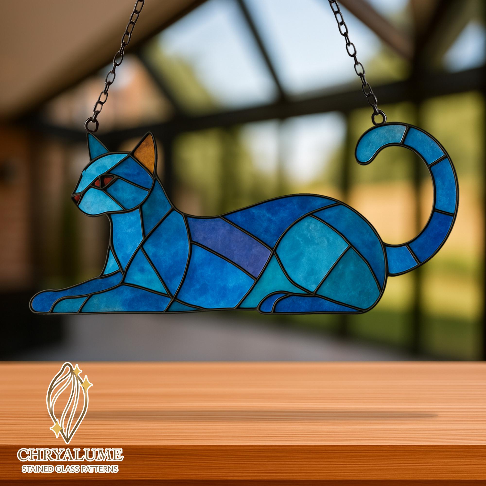 Geometric Cat Stained Glass Pattern: DIY Suncatcher Printable Template ...