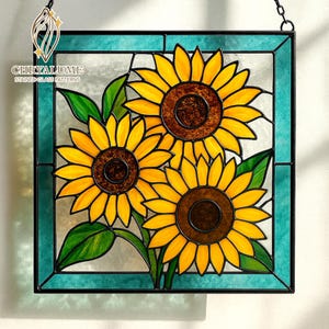 Sunflower Stained Glass Pattern, Sunflower Flowers Stained Glass Pattern, Sunflowers Suncatcher Flowers, Home Decor Glass, DIY Stained Glass
