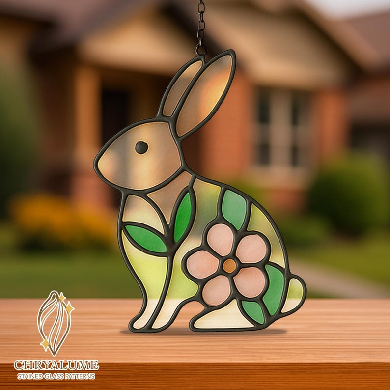 Folklore Rabbit Stained Glass Pattern: Flower Suncatcher DIY (PDF) - Etsy