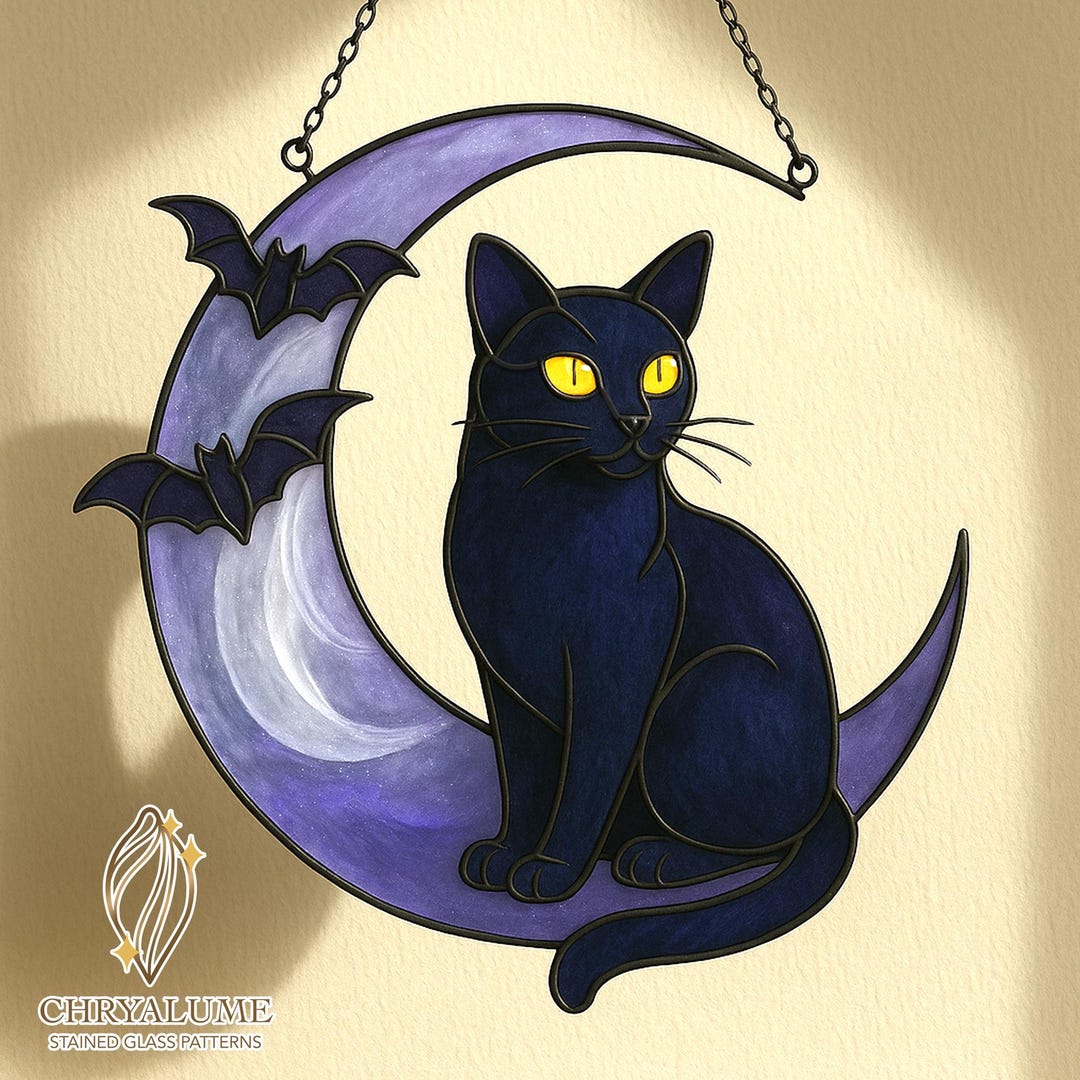 Gothic Halloween Cat Stained Glass Pattern - DIY Suncatcher (PDF) - Etsy