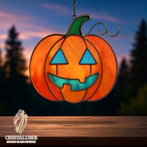 Halloween Pumpkin Stained Glass Pattern PDF, Digital Download Pattern Stained Glass, DIY Suncatcher Stained Glass Window Panel, Glass Design