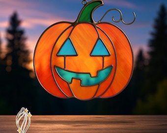 Patrón de vitral de calabaza de Halloween: Atrapasol DIY (Descarga PDF)