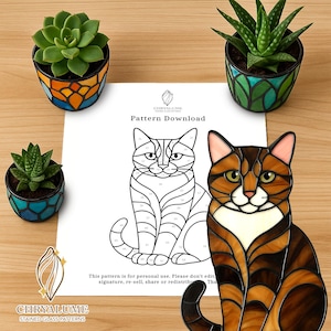 Cute Cat Stained Glass Pattern PDF, Digital Download Pattern Stained Glass, DIY Suncatcher Stained Glass Home Decor, Art Decor, Glass Design