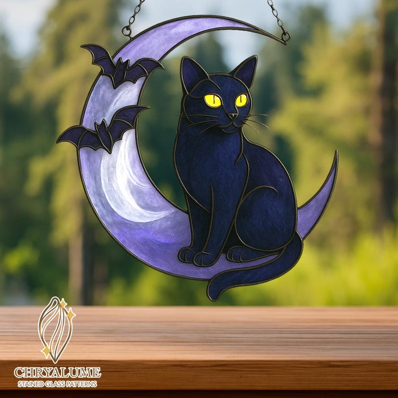Gothic Halloween Cat Stained Glass Pattern - DIY Suncatcher (PDF) - Etsy