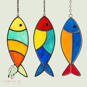 3 Fishes Stained Glass Pattern PDF, Ocean-Inspired Digital Download Pattern Stained Glass, DIY Suncatcher Stained Glass Window Home Decor
