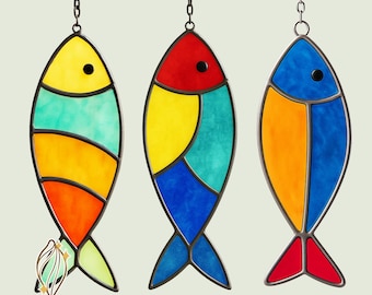 3 Fishes Stained Glass Pattern: Ocean Suncatcher Window Decor (PDF Download)