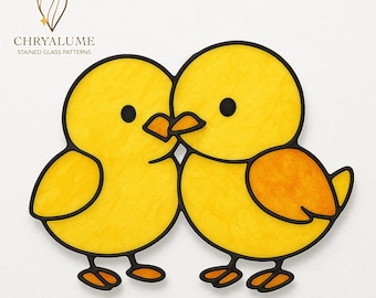 Niedliche Küken Glasmalerei, Babyvögel Suncatcher, Vogel Glasmalerei, Wohnkultur Glas, DIY Glasmalerei PDF, Vogel Wandkunst