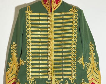 Green Military Hussar Jacket: Napoleonic Style Tunic