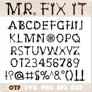 Fuente de herramienta TTF SVG PNG / Fuente Mr Fix otf, alfabeto de herramientas, letras de herramientas, fuente Mr Fix svg ttf, fuente papá, herramientas svg, fuente de herramienta svg fuente de manitas