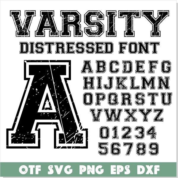 Varsity Sport College Distressed Font OTF SVG PNG | Varsity font svg, Distressed font ttf, Sport font ttf, College Font letters numbers