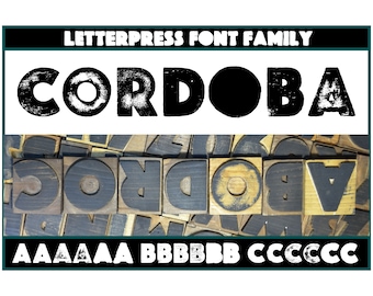 Cordoba Letterpress Font | typewriter font, distressed font, Vintage Font, Retro Font, Grunge Font, Letterpress Font, Worn Font