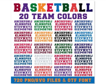College Basketball Font Bundle – 20 Team Colors Sports Letters & Numbers SVG PNG Set + TTF