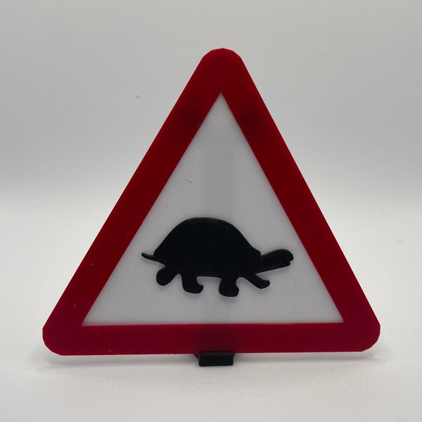 Tortoise Sign Caution, Customisable Small 3D Tortoise Turtle Pet Animal Warning Road Sign with stand, wall hang and magnet, Pet Lovers Gift