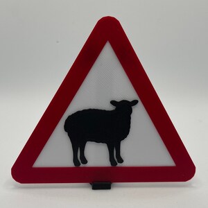 Sheep Sign Caution, Customisable Small 3D Sheep Animal Warning Road Sign with stand, wall hang and magnet, Animal Lovers Gift