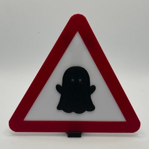 Panneau fantôme Attention, petit panneau routier 3D personnalisable avec support, suspension murale et aimant, cadeau sur le thème d&#39;Halloween