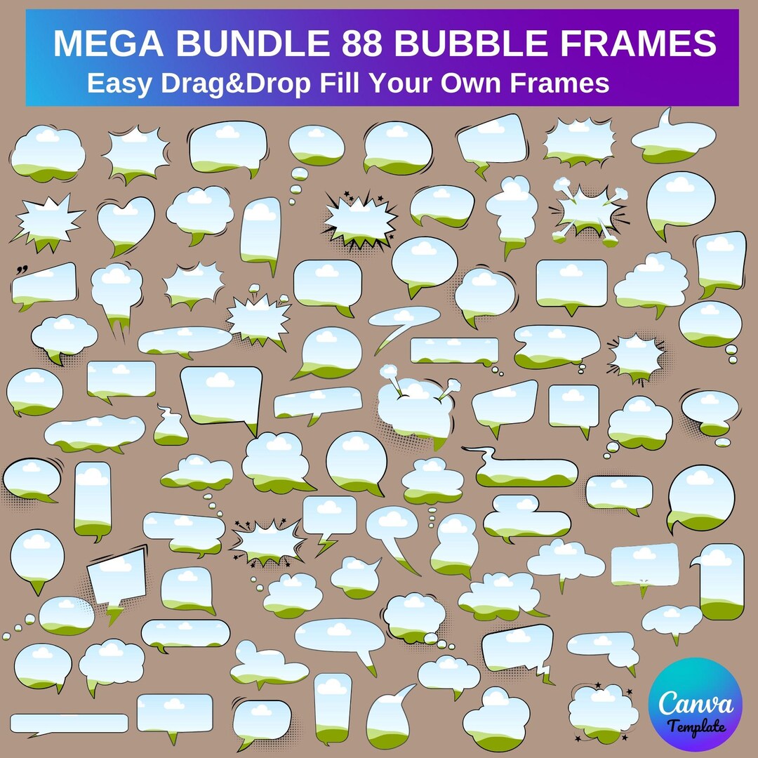 Customizable Thinking Bubble Frames CANVA, Drag and Drop Canva Template ...