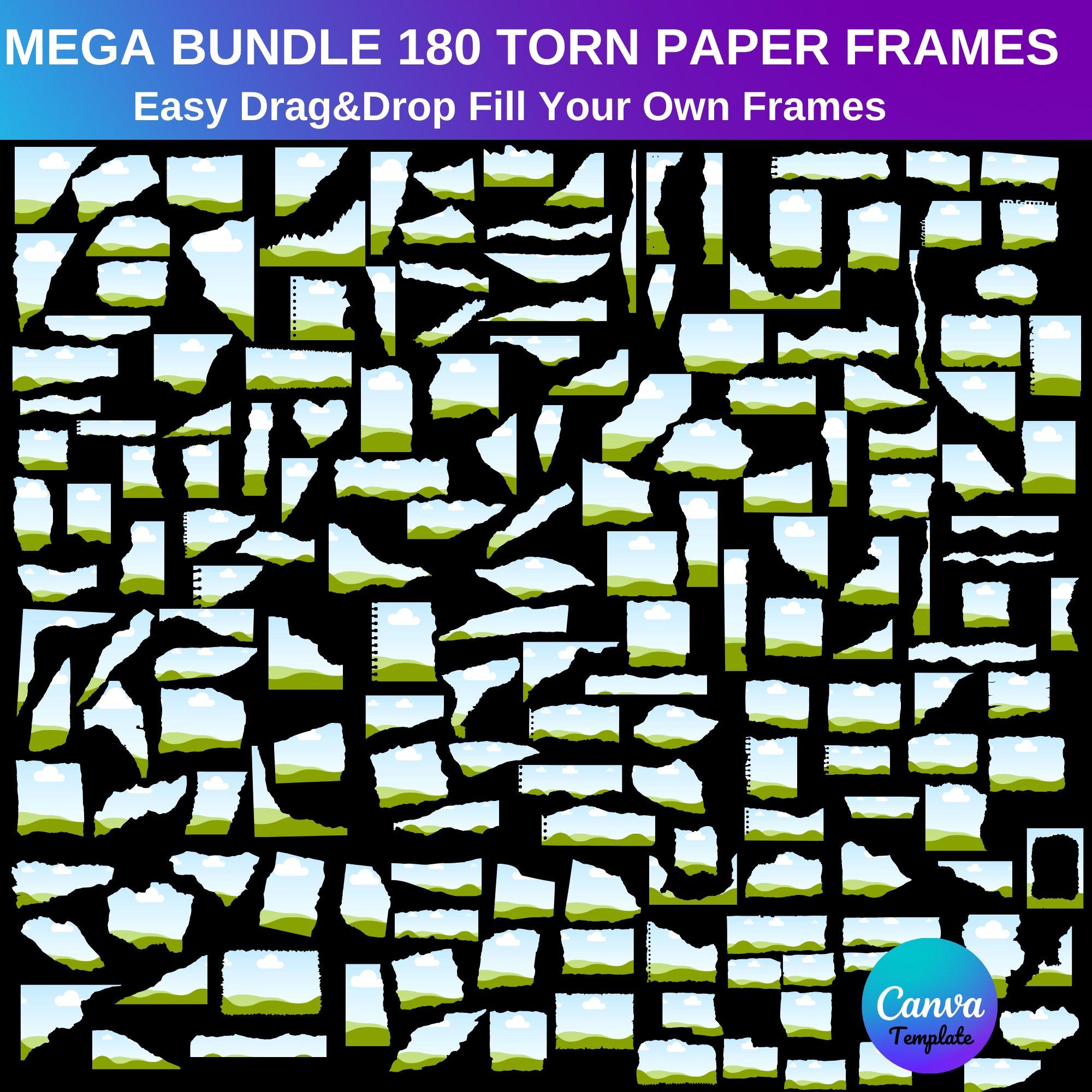 Mega Bundle 180 Torn Paper Frames, Ripped Edges,canva Photo Frames ...