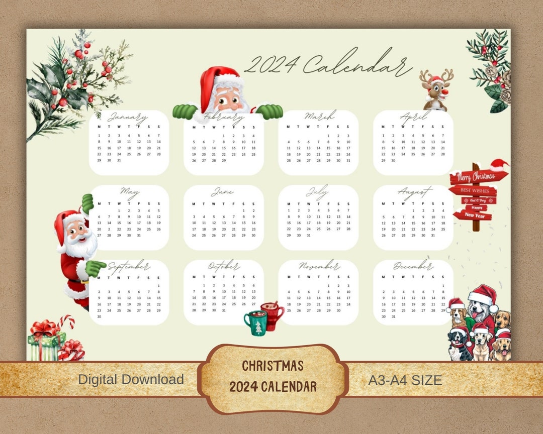 Printable 2024 Christmas Calendar, 2024 Noel Yearly Wall Calendar, New