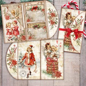 Vintage Christmas Folio Kit, Printable Junk Journal Pages,Holiday Ephemera Scrapbook Kit,Digital Christmas Craft Supplies, Folding Folio
