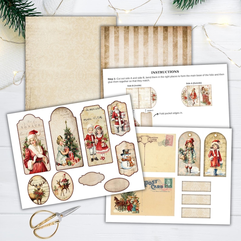 Vintage Christmas Folio Kit, Printable Junk Journal Pages,holiday ...