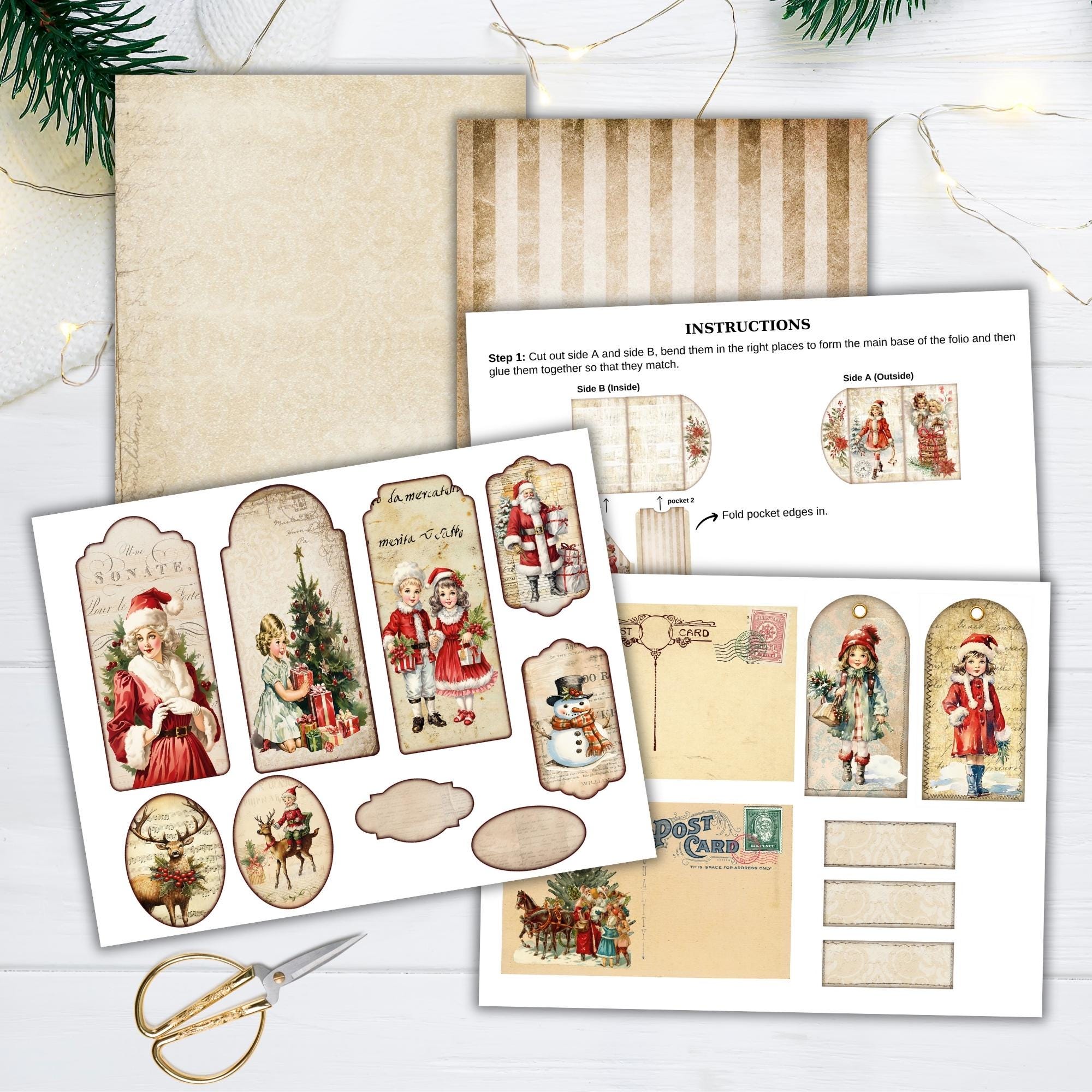 Vintage Christmas Folio Kit, Printable Junk Journal Pages,holiday ...